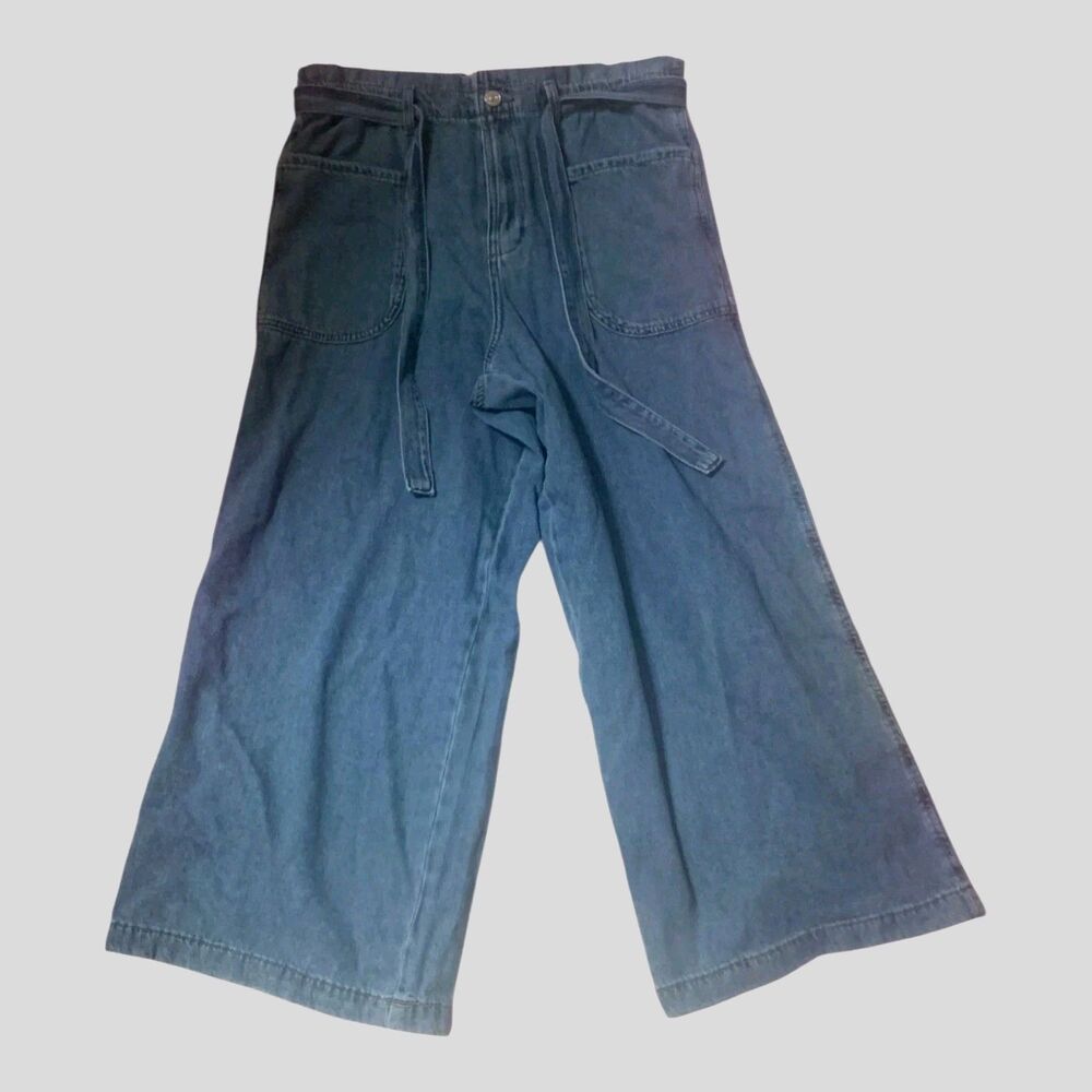 DKNY Wide Leg Women Blue Jeans Cotton Denimn Size L NWT